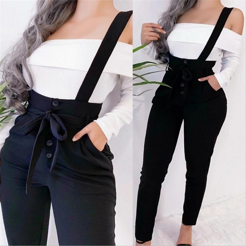 Adjustable Sexy Overalls Jumpsuit Women Suspender Trousers Pure Color Shoulder Straps Overalls